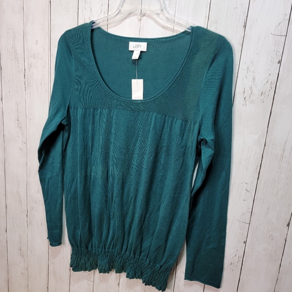 New! LOFT Ann Taylor Green Cotton Sweater Womens Size Large Pullover Lightweight - Picture 2 of 7